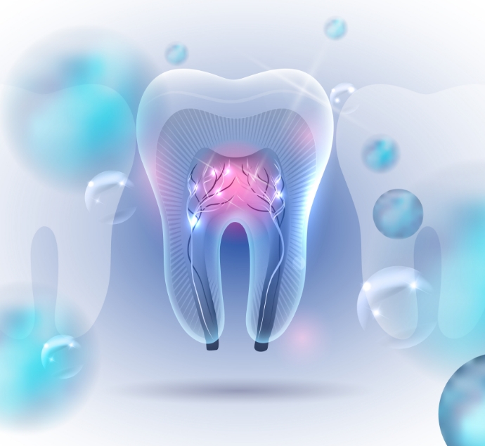 Close-up of a tooth covered in bubbles