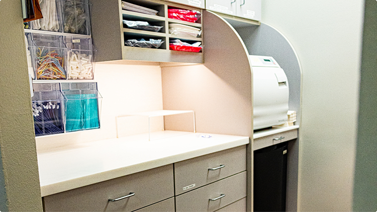Storage cabinets in a dental office in Austin