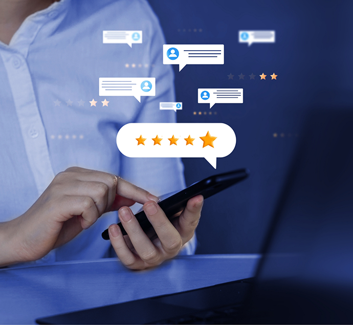 Person looking at several reviews on their phone