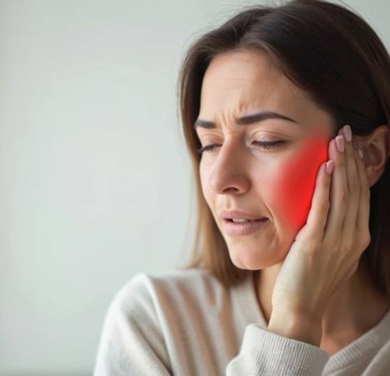 Woman experiencing facial pain